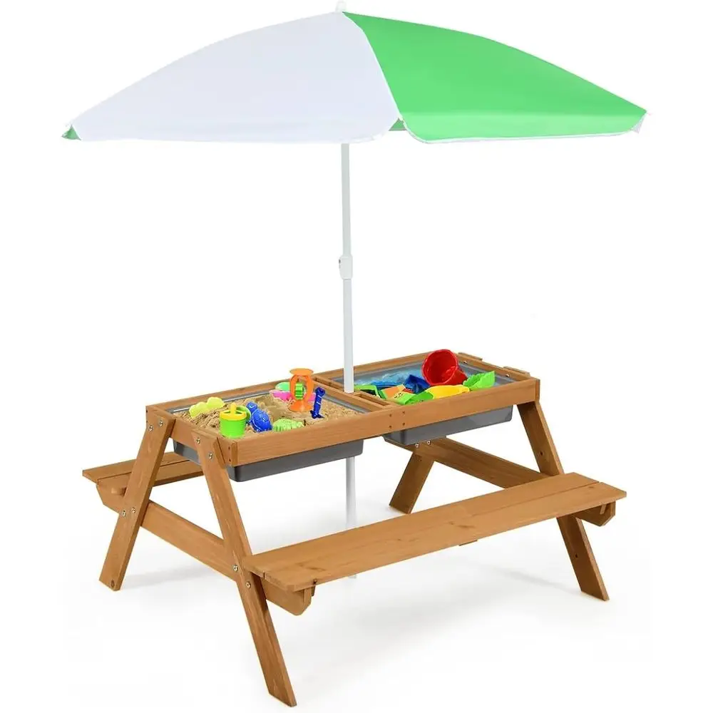 Kids Outdoor Furniture Set - 4-in-1 Holz-Sand- und Wassertisch mit abnehmbaren