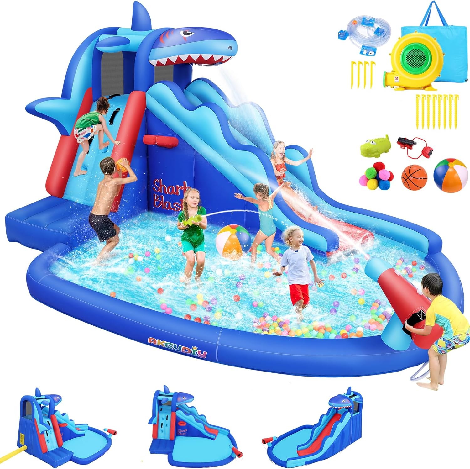 Kids Outdoor Basketball - Hai-Themen Aufblasbarer Wasserpark für Kinder: Outdoor-Wasserrutsche