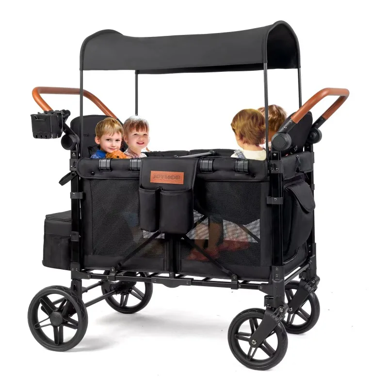 Kids Outdoor Wagon - Outdoor-Wagenwagen, 4-Sitzer, mit vollem Baldachin, Camping-Klappwagen,